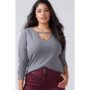 Lane Bryant Vneck Cut out Long sleeve tee Dark Gray Size 22/24